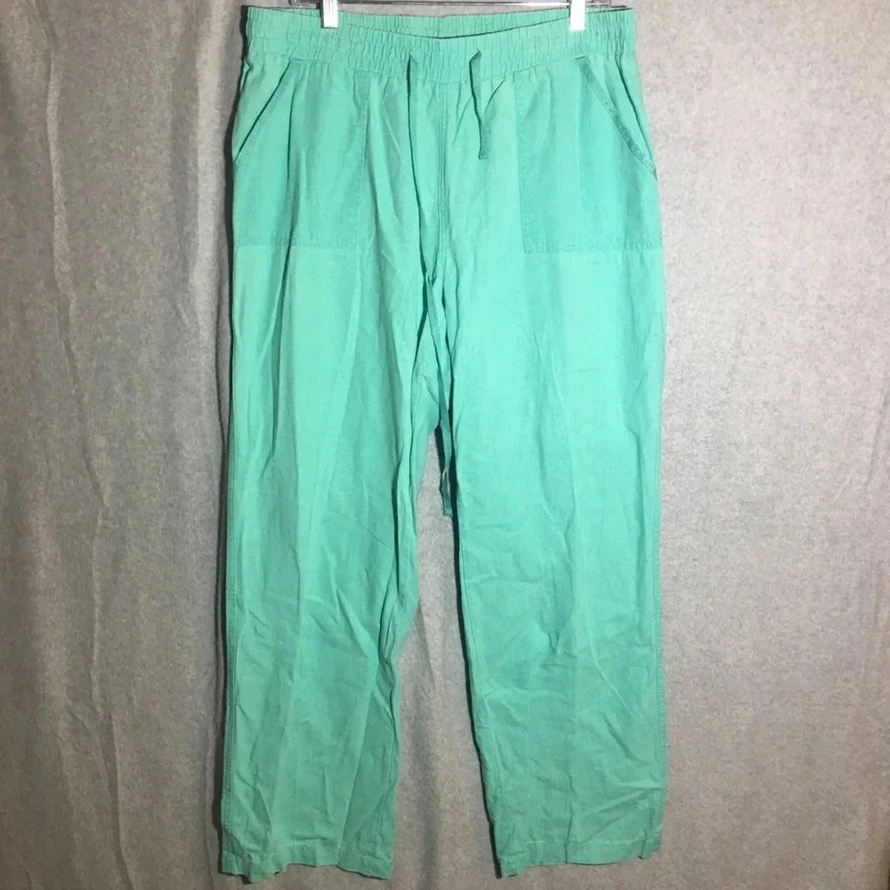 Womens Cato Trousers Beachy Coastal Boho Teal Vacation Summer Spring Neon Casual